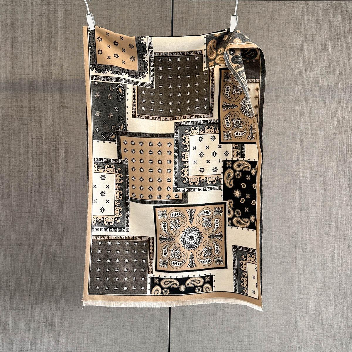 

Autumn and winter new contrasting color splicing imitation cashmere scarf women s thickened warm cashew flower jacquard shawl versatile scarf 66*186cm