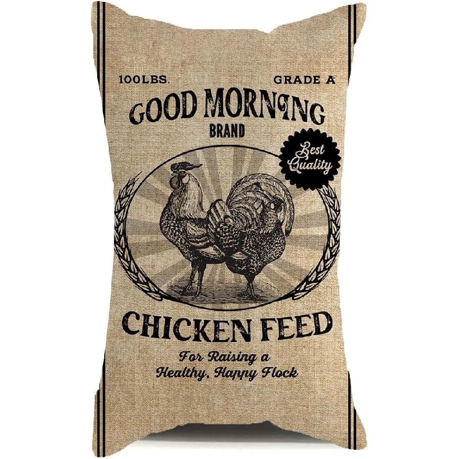 Vintage Like Chicken Feed Sack Burlap Pillow, Home Decor Throw Pillow Cover Waist Lumbar Throw Pillow case Cushion Cover for Sofa Home Decorative