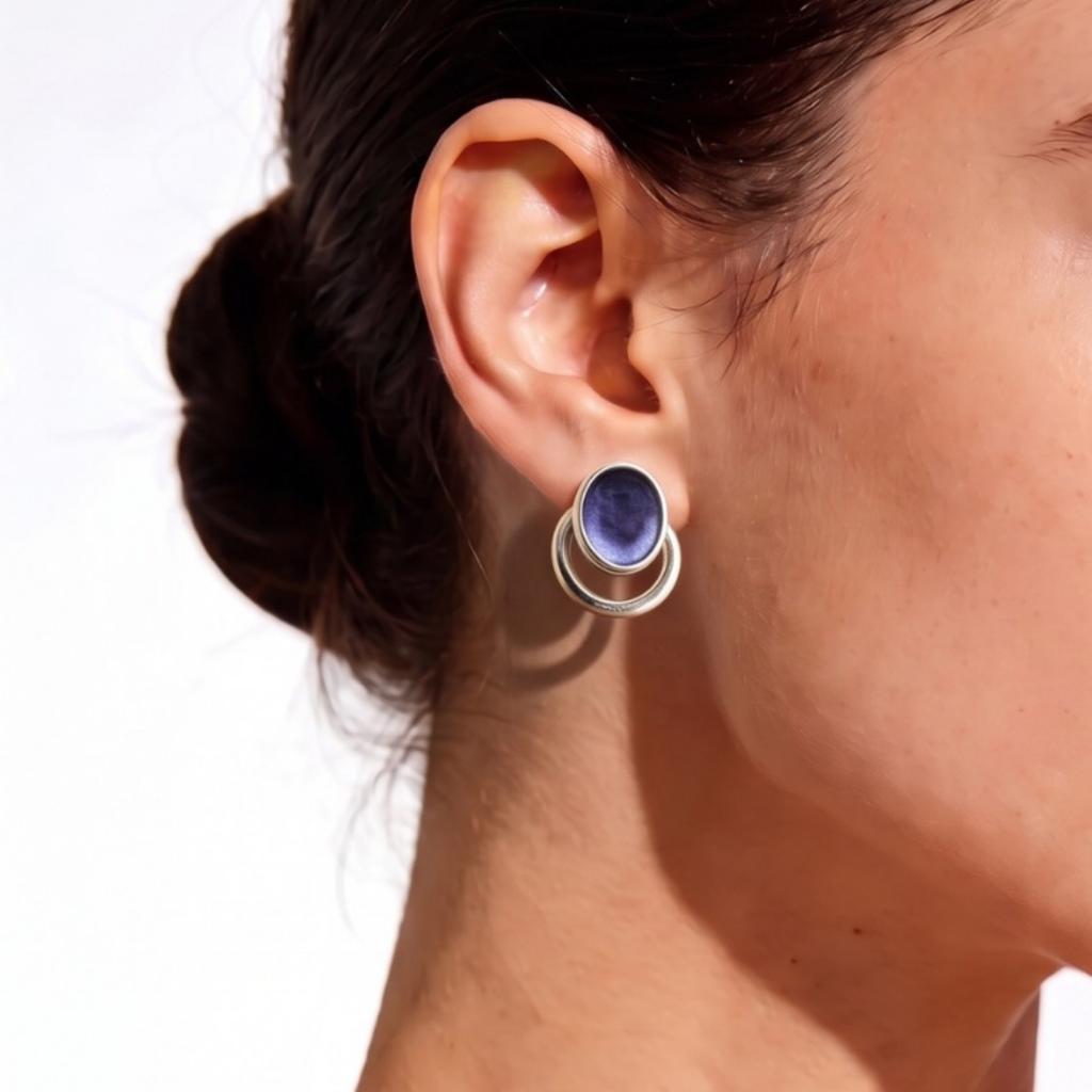 Elliptical enamel environmentally friendly alloy stud earrings double-layer ring design daily commute personalized niche earrings