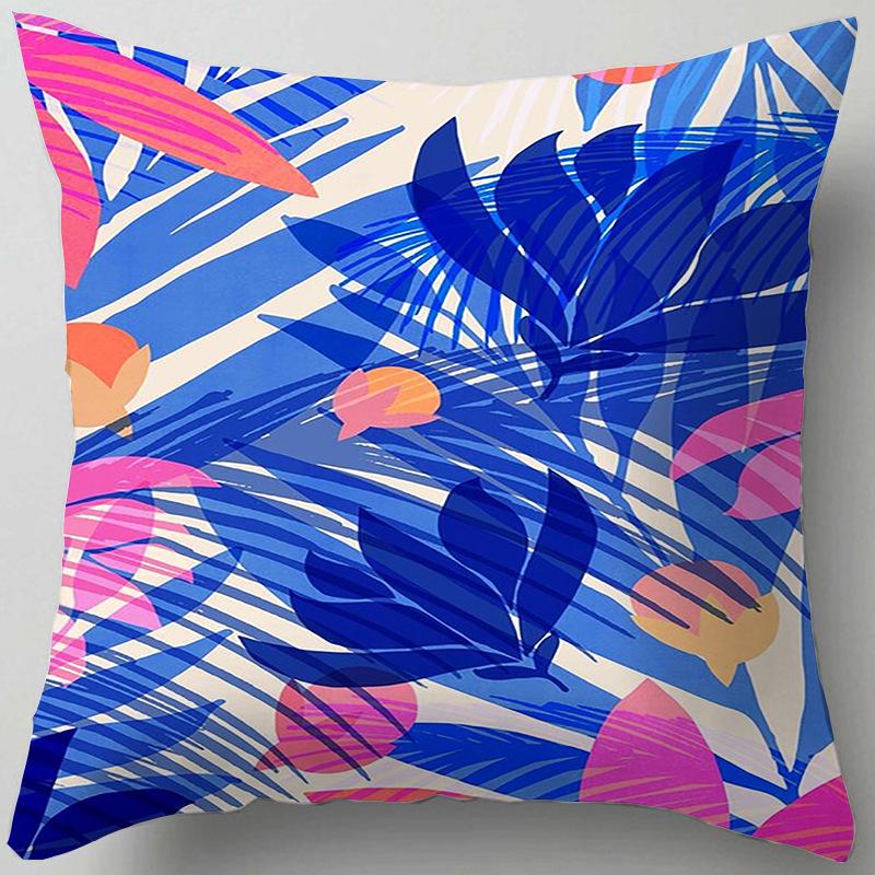 Blue Flower and Leaf Pattern Nordic Style Living Room Sofa Office Cushion Cover Home Decor Waist Pillow