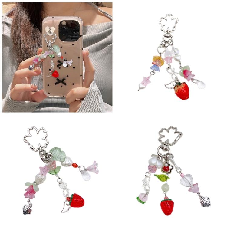 Lovely Strawberry Flower Keychain Pendant Backpack Decoration Charm Jewelry