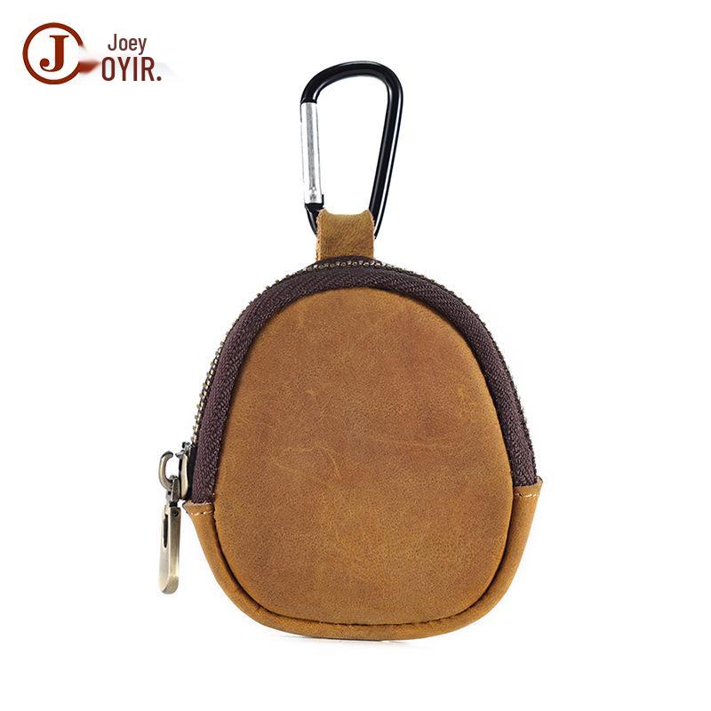 

Genuine Crazy Horse Leather Coin Purse - Multifunctional Student Wallet with Zipper Pendant