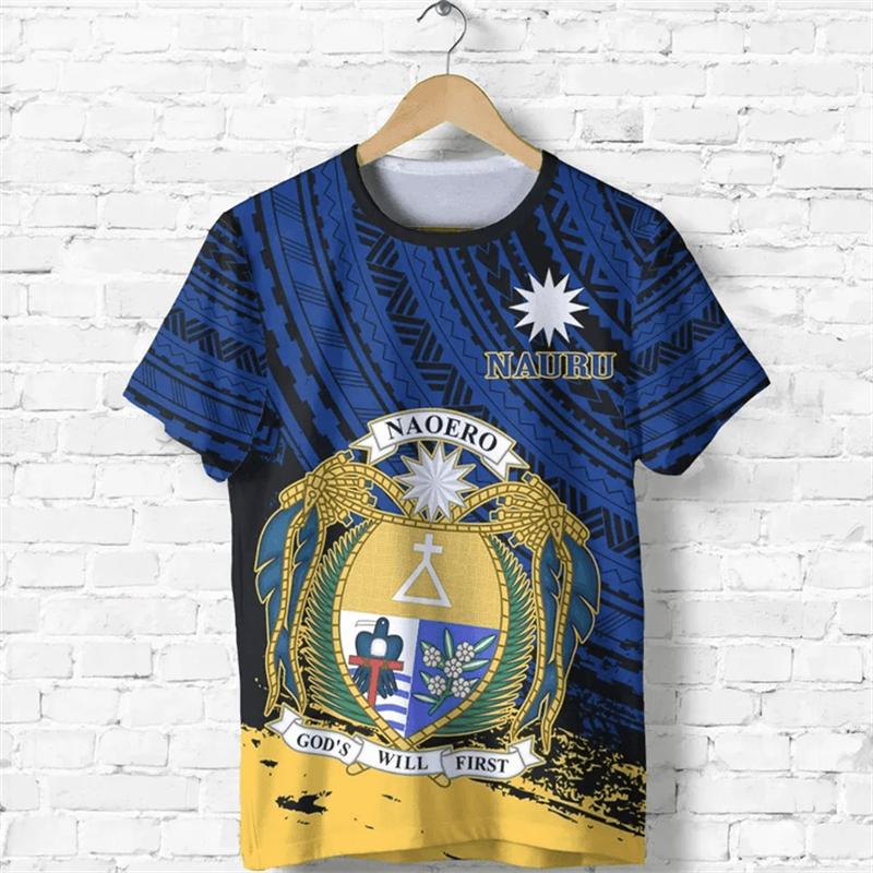 Nauru Flag Graphic T Shirts NR National Emblem 3D Print T Shirt For Men Clothing Sports Contest Jersey Daily Tees Boy Tops 2024