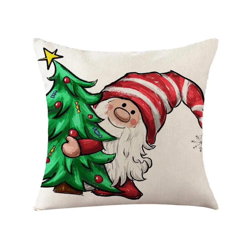 2023 Merry Christmas Pillow Case Home Decoration Kawaii Spirit Printing Linen Cushion Cover Christmas Gift Throw Pillow Cover