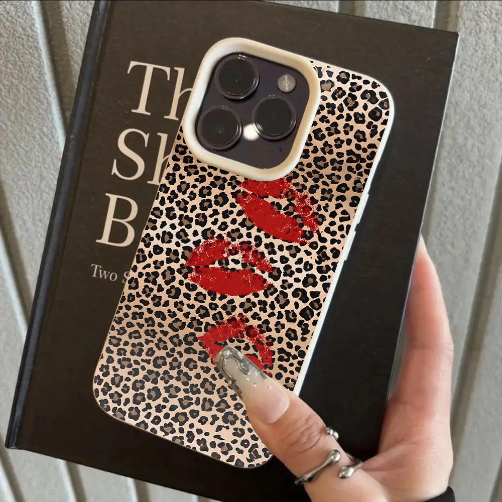 

HOT Luxury Leopard Lip Wine Glass Lichee leather pattern Phone Case For iPhone 17 16 15 14 13 12 11 Air Pro Max Plus X XR XSMax iPhone 16 Pro