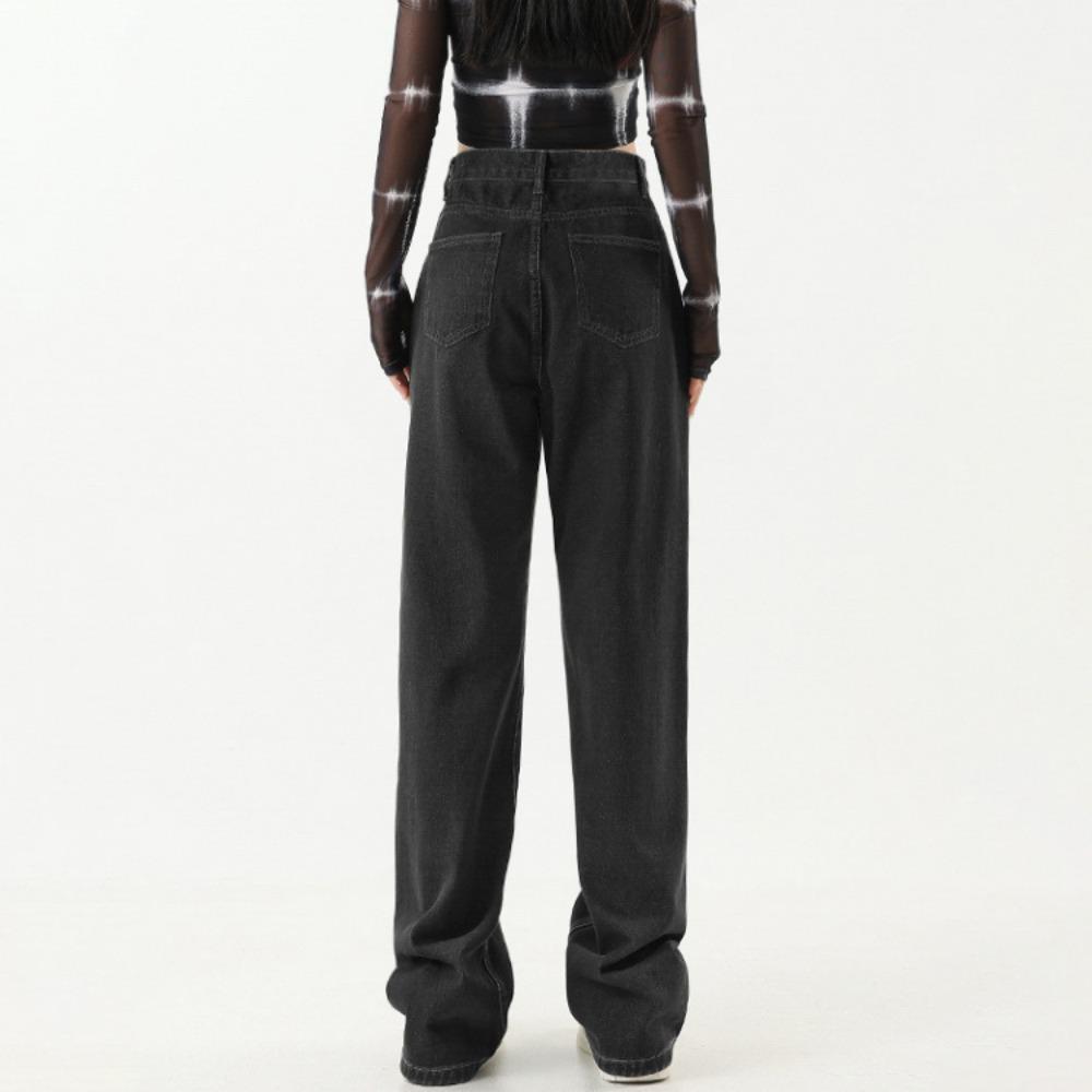 Herbst und Winter neue hohe Taille und dünne Persönlichkeit lässiges Mode-Design weites Bein Bodenlange Hose High Street Trend Jeans