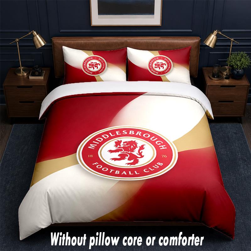 Set Biancheria da Letto Design Middlesbrough FC 1 Copripiumino + 2 Federe Morbido Traspirante Biancheria da Letto per la Casa