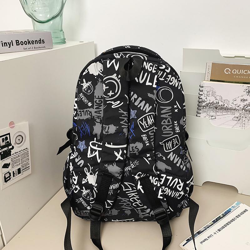 Graffiti-Print Herren Rucksack mit großem Fassungsvermögen Damen Leichter Schulrucksack aus Nylon für Studenten mit Münzbörse
