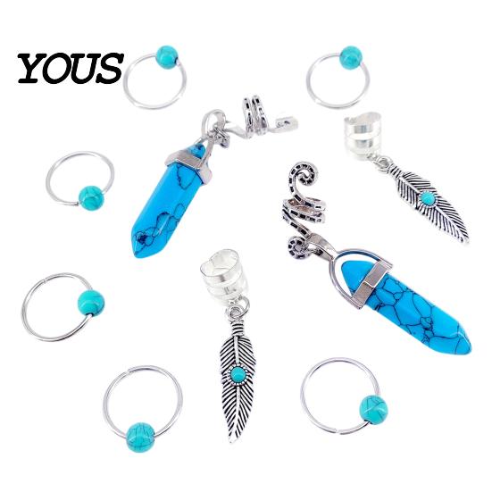 Multi-strand Braid Buckle 10Pcs Hair Buckles, Feather Style Dreadlocks Accessories, Alloy Bohemian Clip Open Design Clips for Thin Thick Multi-Strand