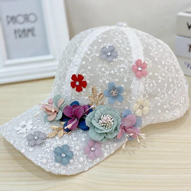 

Women s Mesh Sunscreen Baseball Cap Handmade Three-dimensional Flower Cap Sweet and Cute Sun Hat adjustable білий