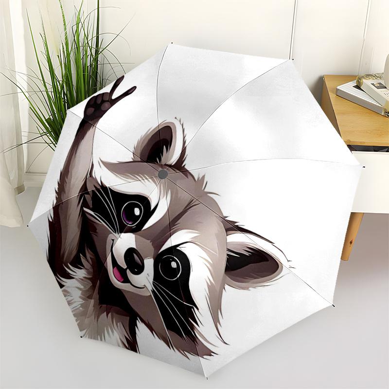1pc Raccoon Peace Automatic Open/close Umbrella, 8-Rib Sturdy Structure, Auto Folding/Opening, Portable Travel Umbrella for Women, C42