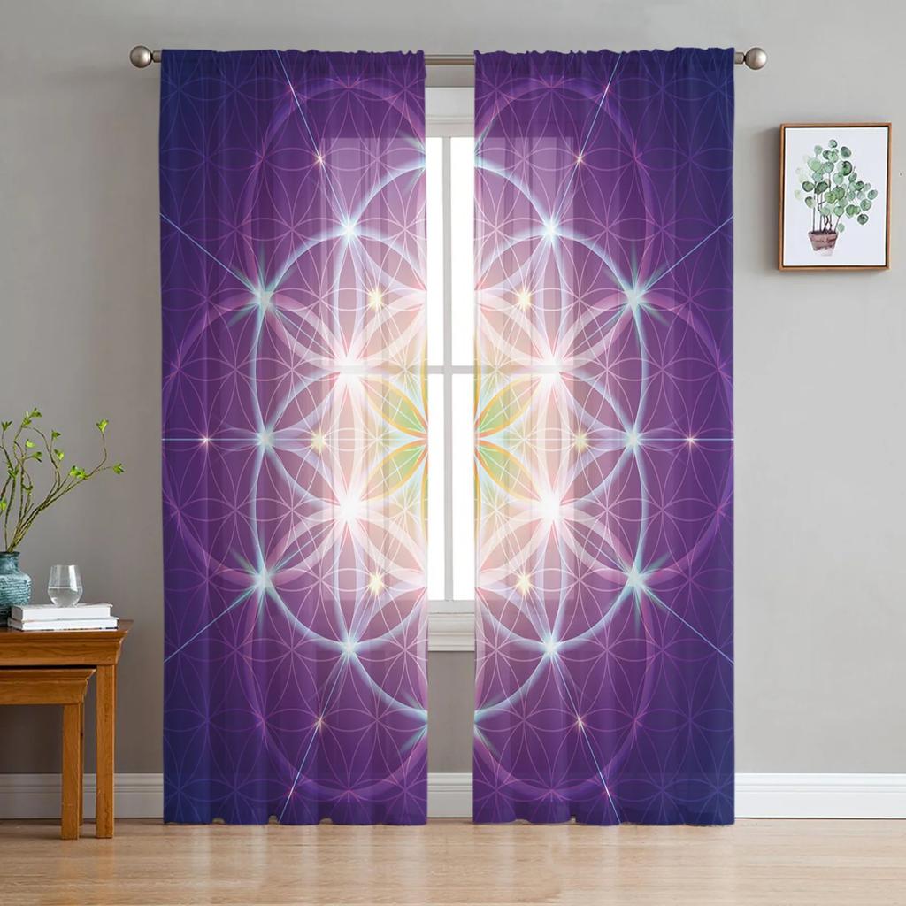 Life Of Flower Purple Tulle Curtains for Living Room Print Sheer Voile Curtain Bedroom Window Screening Drapes Blinds Home Decor