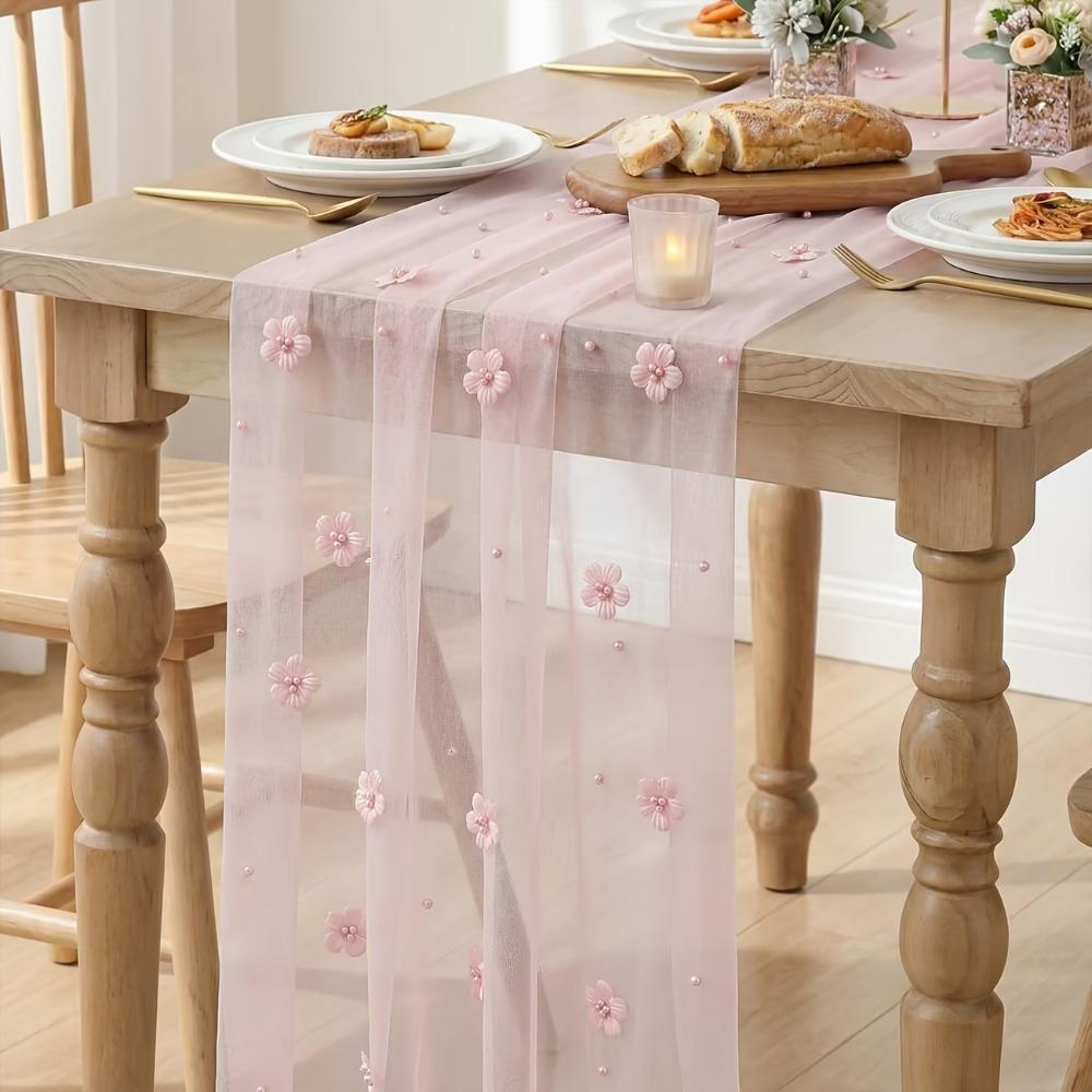 Romantic Tulle Table Runner Semi-Transparent Wedding Table Runner Gauze Tablecloth Birthday Party