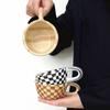 Hand Pinched Ceramic Coffee Cup INS Breakfast Container Unique Irregular Chessboard Mugs  Kitchen