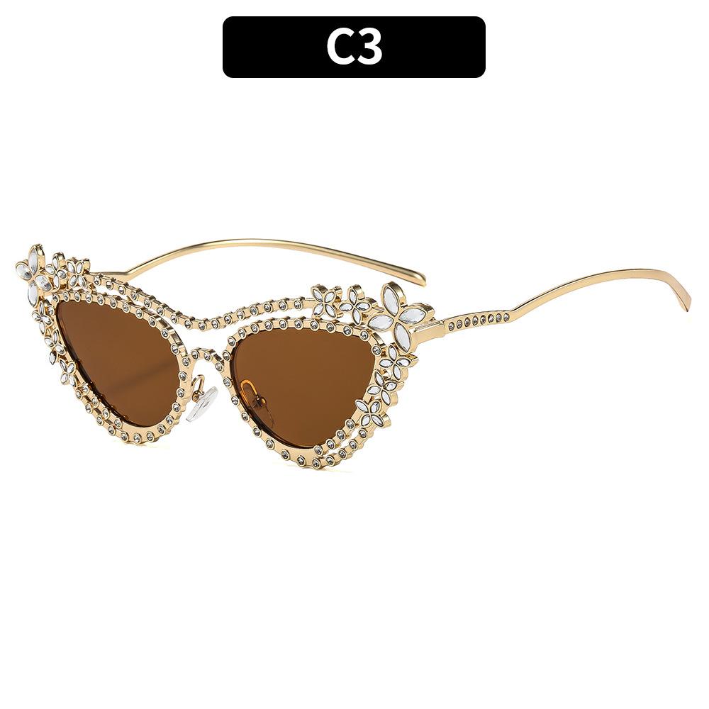 European And American Fashion New Cat'S Eye Diamond-Encrusted Luxury Sunglasses High-End Large-Frame Butterfly Street Sunglasses Trendy Brand Glasses
