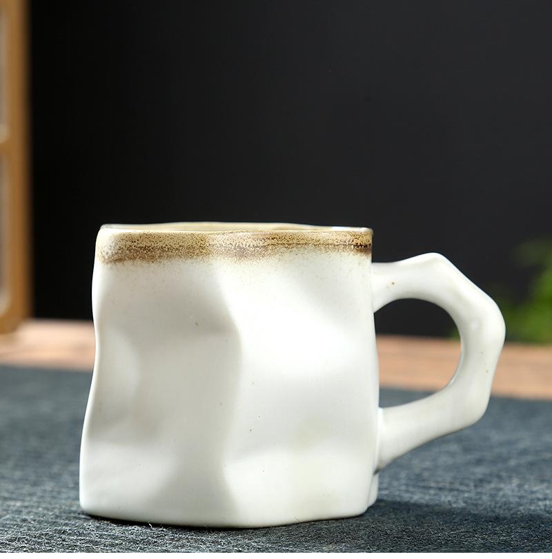 270ml Japanese Vintage High Quality Kiln Special-Shaped Hand Kneaded Irregular Porcelain Ceramic Mug with Handle 270ml
