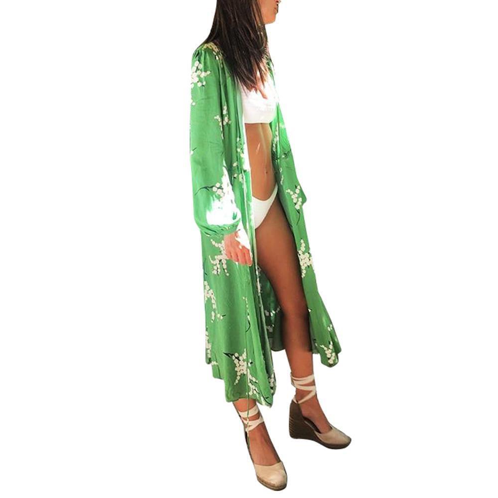 Feitong Fashion Women Floral Chiffon Kimono Top Dress Elegant Summer Beach Coverup