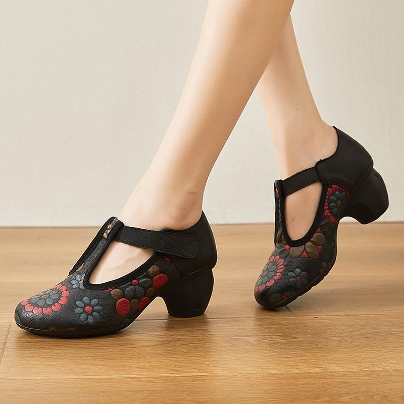 Fashion GKTINOO Retro Pumps Women Shoes Genuine Leather 2025 New Autumn High Heels Hook & Loop Round Toe Sewing Handmade Ladies Shoes