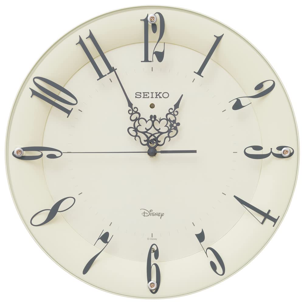 Seiko Clock Wall Adult Disney Mickey Mouse and Minnie FS506C (Seiko Clock) Clock, Character, Mouse, Radio-Controlled, Analog, Disney, Ivory,