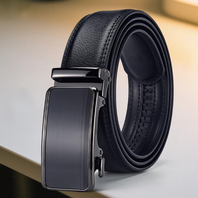 Men's Leather Belt - Casual Business Style with Smooth Alloy Automatic Buckle