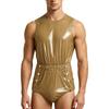 Mens Waterproof Bodysuit Sleeveless Openable Crotch Buttons Back Zipper Elastic Waistband Romper