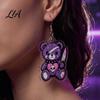 Halloween Party Costume Props 1 Pair Dangle Earrings for Women, 2D Acrylic Cute Gothic Cartoon Skeleton Bear Earrings, Funny Jewelry Holiday Accessory