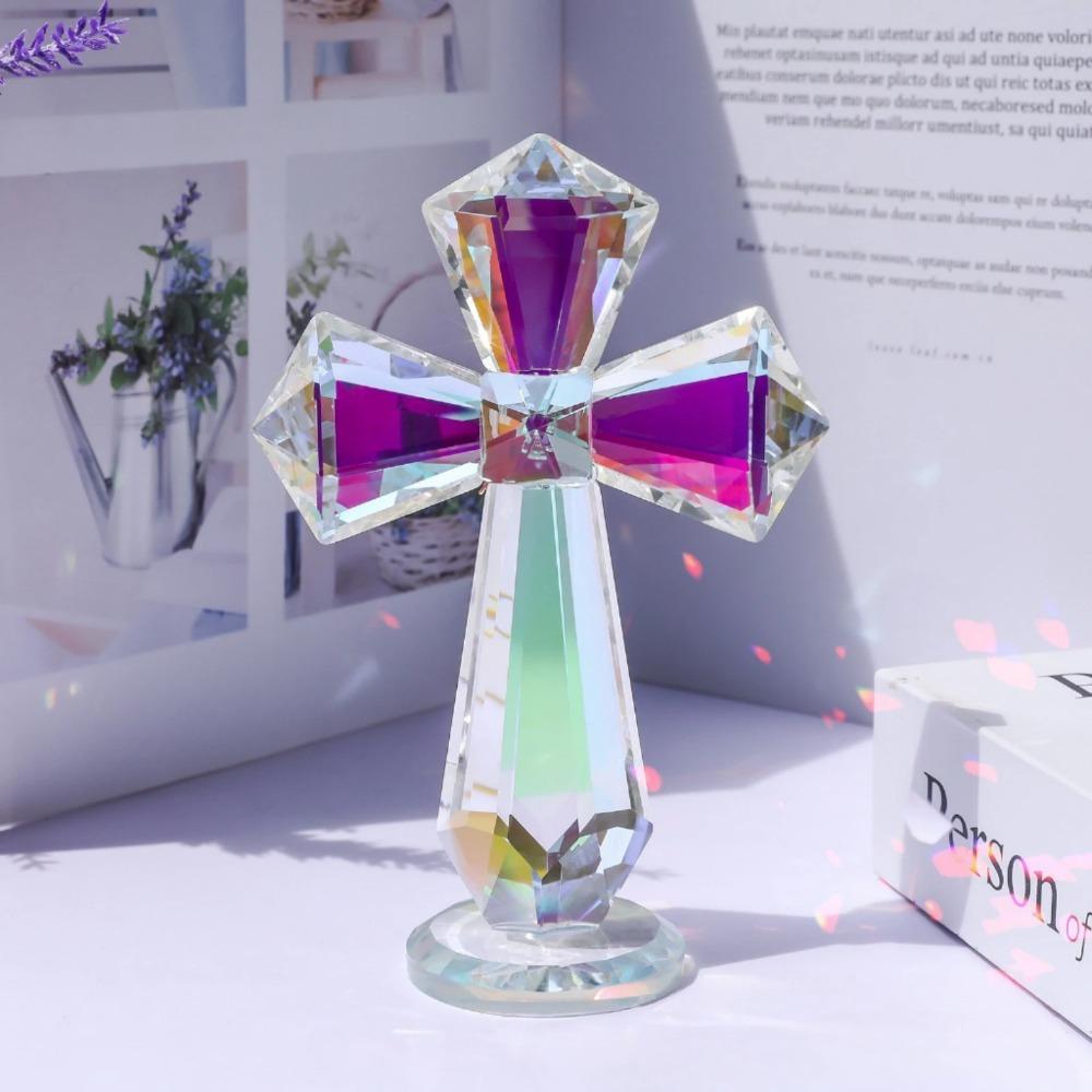 Handmade Crystal Cross Ornament AB Color Crosses Figurine Christian Cross Crafts  Birthday Gift