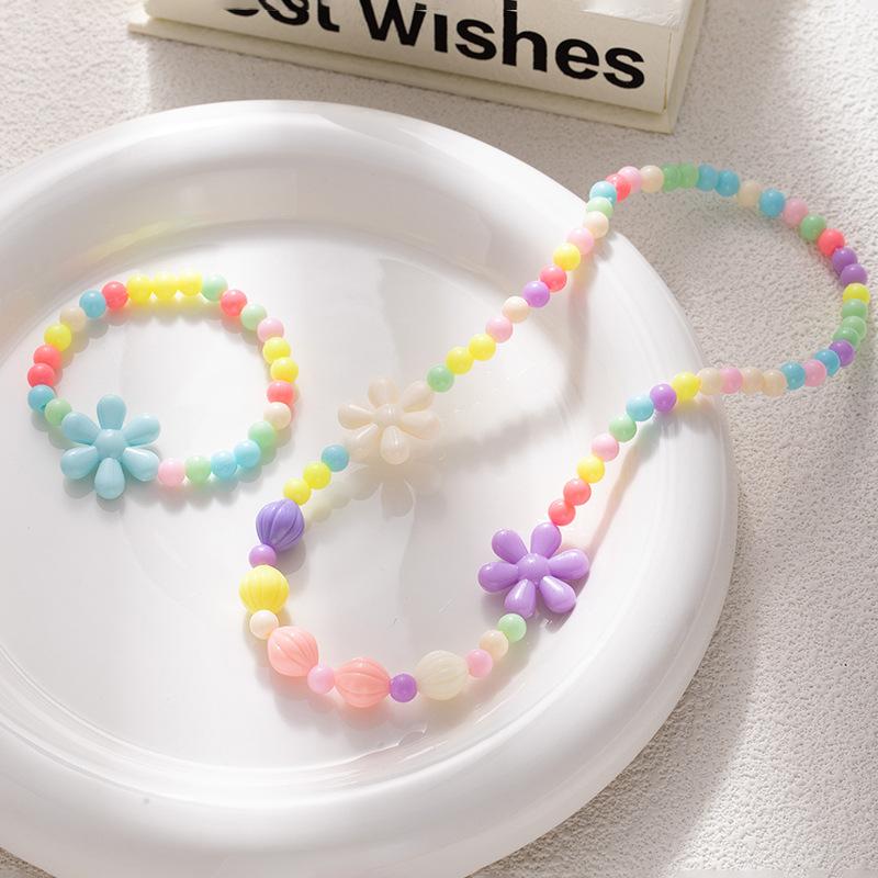 Cartoon Creative Children'S Girls Jelly Five-Pointed Star Beaded Necklace Bracelet Set Dopamine Necklace