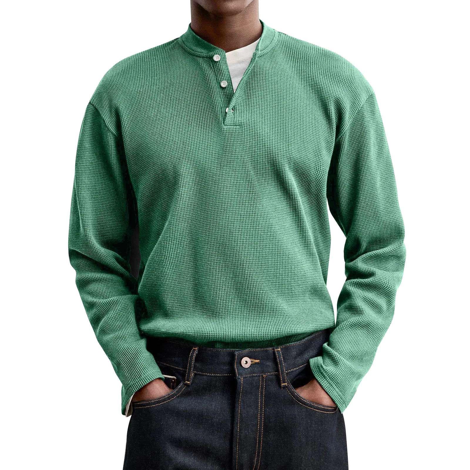 

Men s Solid Color Knitted Button-Down Long Sleeve Top Men s Casual Fashion Tops L зелений