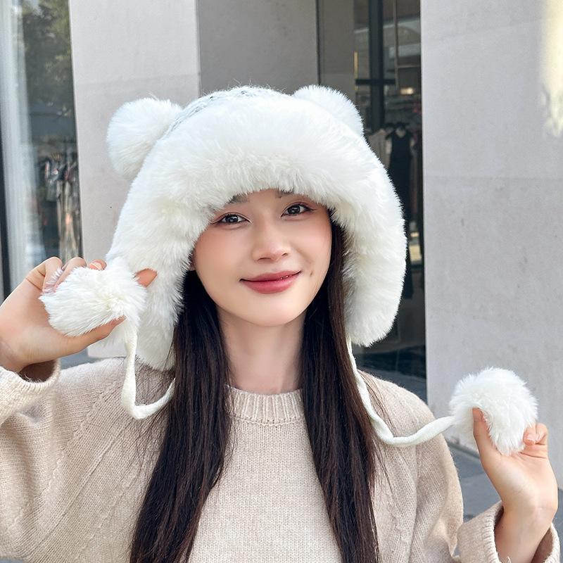 Thickened and Velvet Warm Hat, Winter Double-layer Outdoor Ear Protection, Cold and Windproof Knitted Hat, Women's Wool Hat