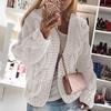 2025 Autumn/Winter Women's Chunky Knit Cable Hat Cardigan - European/American Style, Solid Color Sweater
