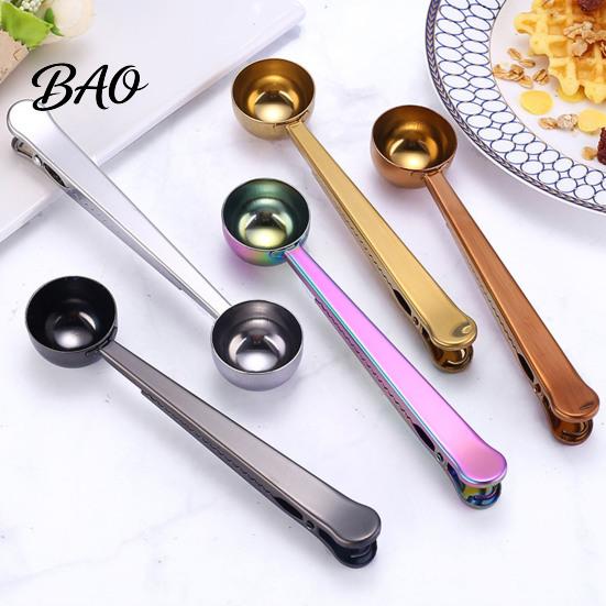 Dual-purpose Spoon And Bag Clip 2 in 1 Clip, Stainless Steel Measuring Seamless Scoop Clamp Scoop, Multifunctional Powder Sealer for Milk Coffee,