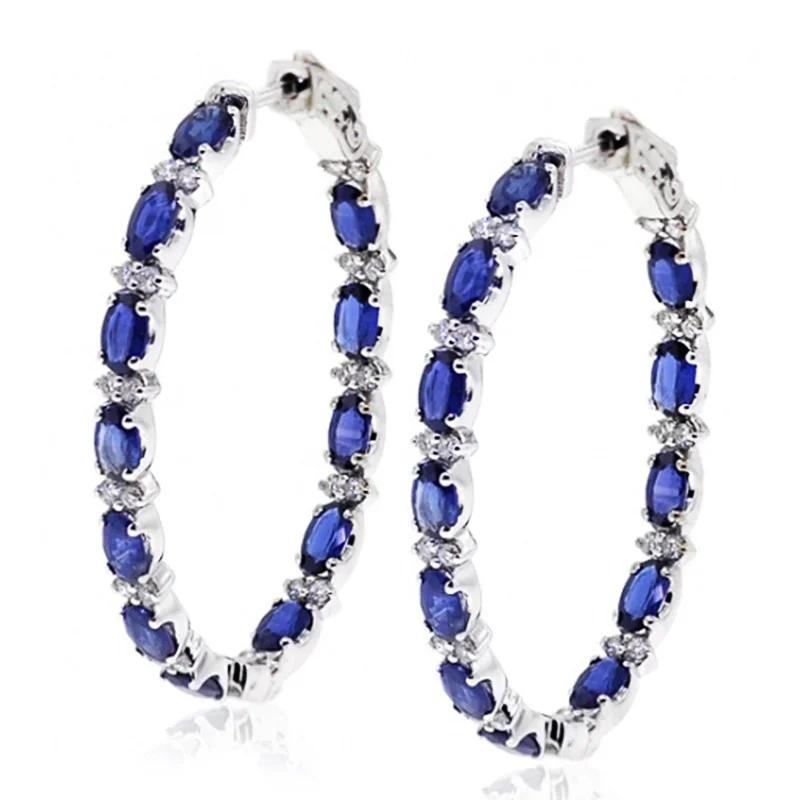 New Luxury Trendy Blue Cubic Zirconia Hoop Earrings Wedding Party Elegant Accessories For Women Anniversary Gift Jewelry