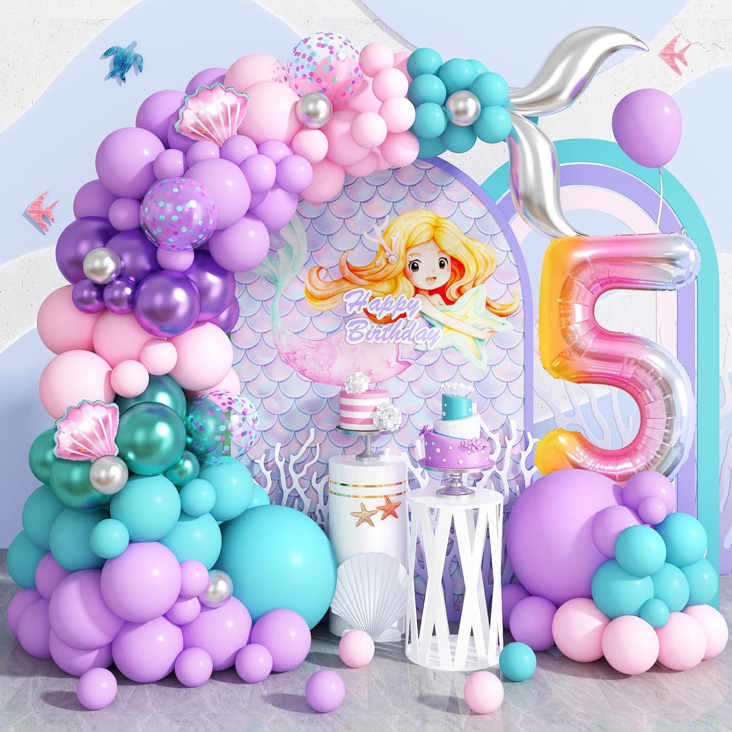 Mermaid Tail Balloon Garland: Pink, Purple, Blue Ocean-Themed Party Decor.