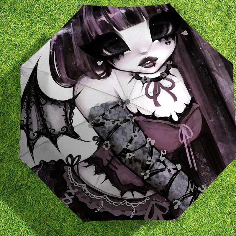 Dark Elegance: Gothic Devil Girl Print Umbrella - Auto Open/Closed, Outdoor Gear, Travel Accessory, Lightweight & Durable, Perfect Gift 148