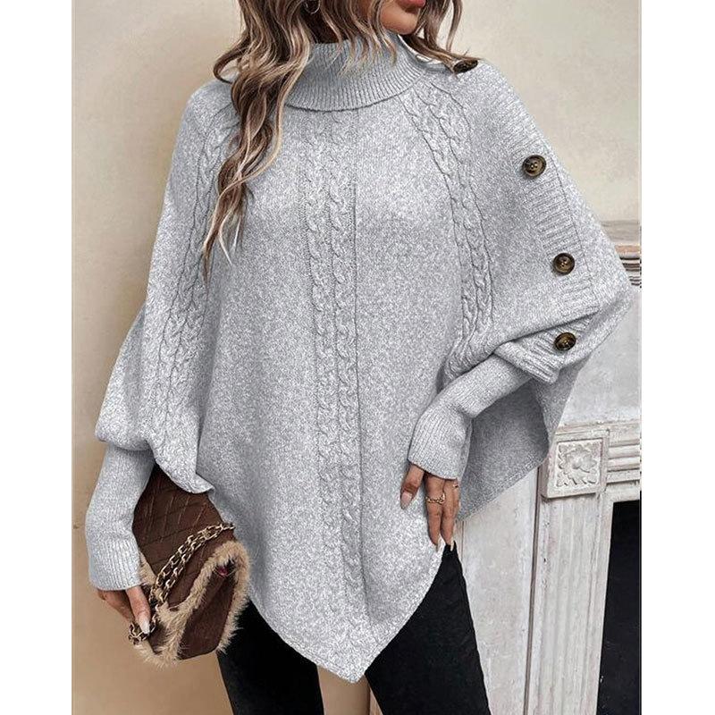 Europe, America, autumn and winter new women's sweater, fashionable knitted lapel bat sleeve cape top women