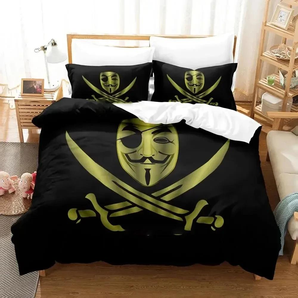 Personality Technology Anonymous Bedding Set Duvet Cover Sheet Printed Bed Set Pillowcase Full Queen King Size Comforter Bedroom