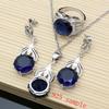 Blue Sapphire Gemstone Jewelry Sets 925 Silver Needle Earrings Rings Fine Women Jewellry Bride Necklace Set Dropshipping