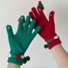 Holiday Theme Santa Hat Gloves with Finger Leak Screen Touch Festival Handwear Lovely Christmas Knitwear for Daily Use
