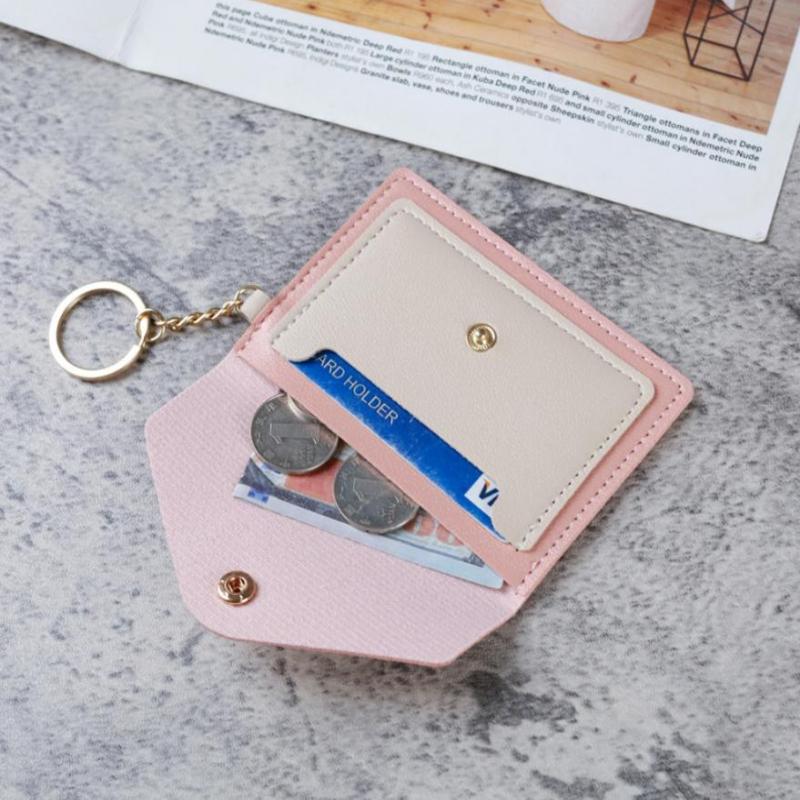 Slim Pu Leather Wallet Business Credit Card Holder Short Purse Leather Id Card Holder Candy Color Coin Case With Keyring