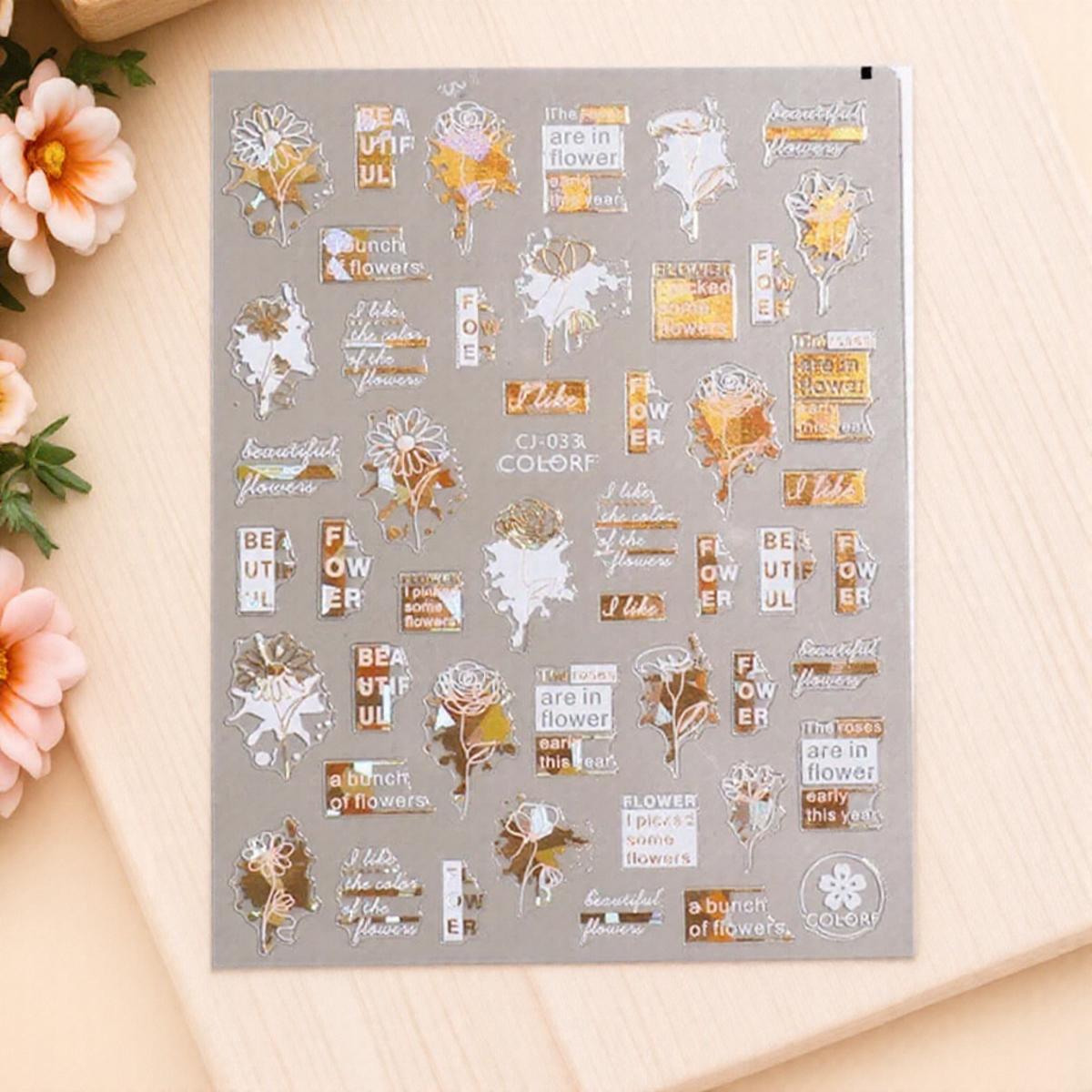 

3D Nail Stickers Gradient Flower Leaves Sliders Gold White Bronzing Adhesive Nail Art Design Decals