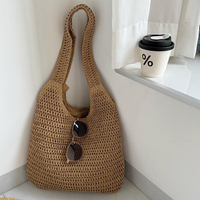 Fashi Rattan Women Shoulder Bags Woven Female Handbags Large Capacity Summer Beach Straw Bags Casual Tote Purses