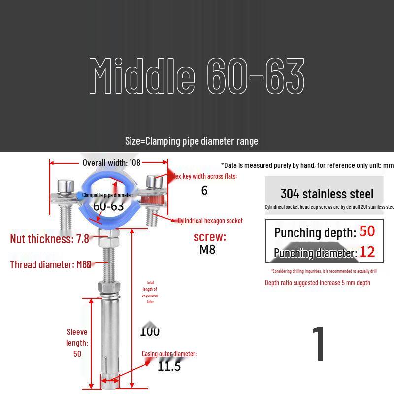 304 Stainless Steel Pipe Clamp Hanger for Gas and PVC Drain Pipes, Ceiling Support Buckle