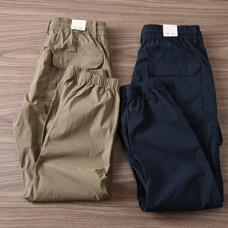 Men's Spring/Autumn Cotton Work Overalls: Elastic Waist, Slim Fit, 9-Point Casual Pants