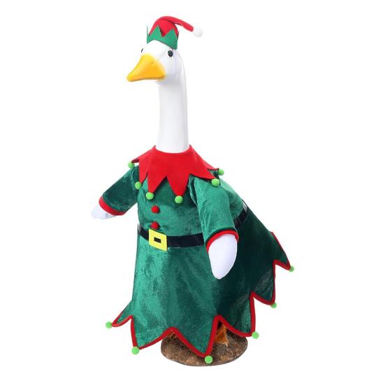Santa Claus Goose Outfit Christmas Porch Goose Costume Festive Clothes And Hat for 23" High Cement or Plastic Goose Lawn Patio Garden Decor
