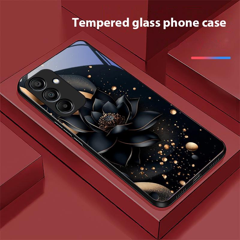 Black Gold Lotus Totem For Samsung A20 30 A22 23 24 25 26 31 32 33 A34 35 42 50 51 52 53 54 55 56 70 71 72 73 glass phone case