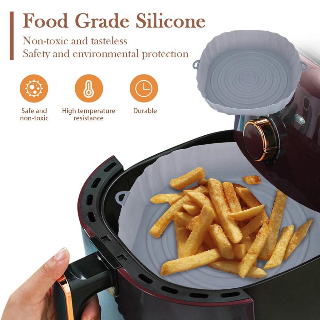 Silicone Air Fryer Pot Tray Non-stick Food-grade Reusable Barbecue Pad Air Fryer Baking Tray Mold Basket Liner Tray Accessories