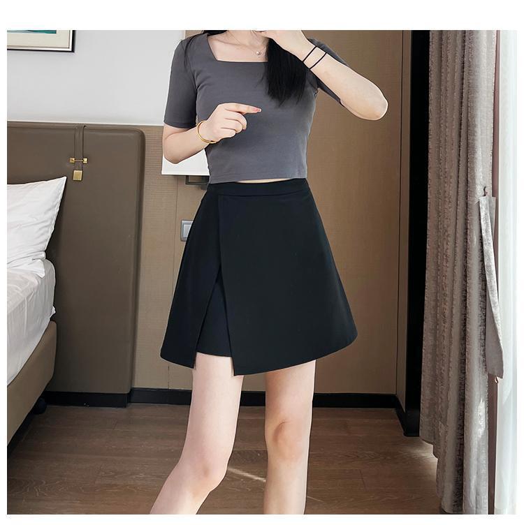 Kadınlar İçin 2024 Siyah Yüksek Bel A Kesim Etek Açık Bacak Yırtmaçlı