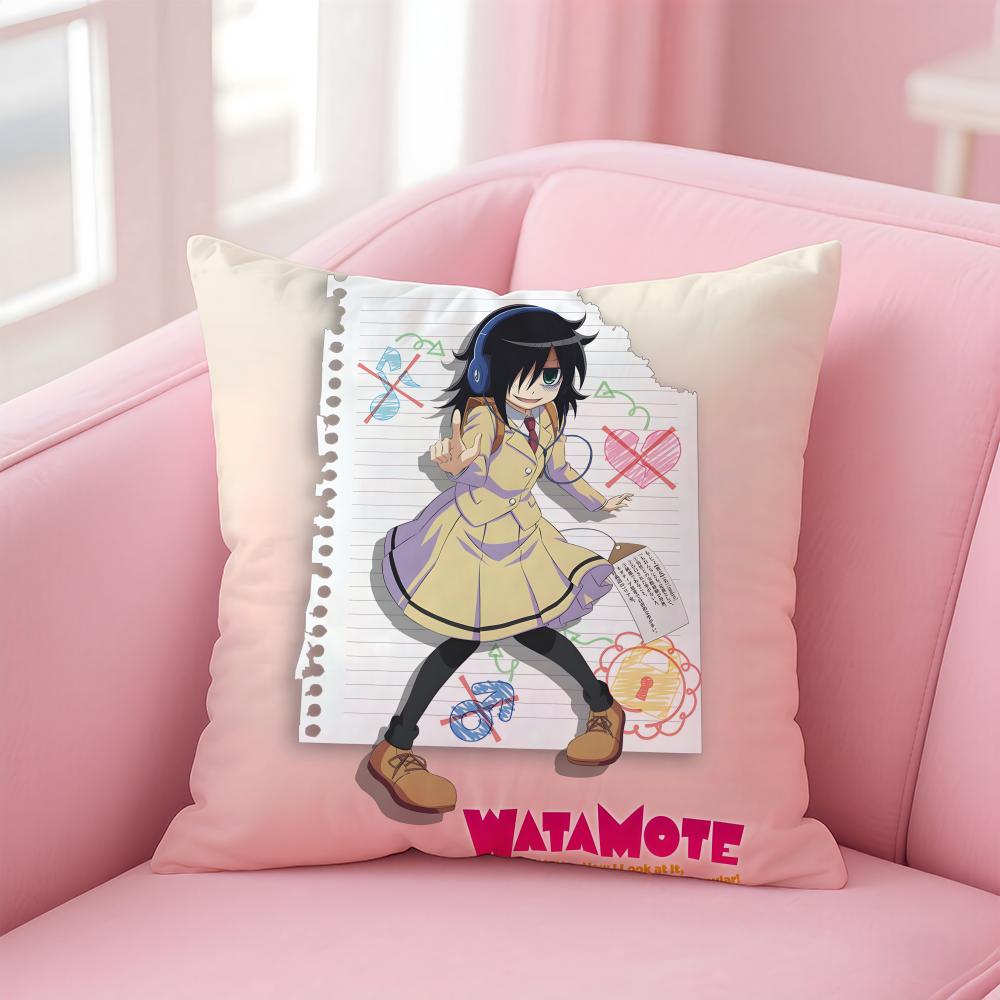 Watamote K-Kuroki T-Tomoko Cushion Cover Linen Pillowcase Cover Soft Decor For Sofa Home Room