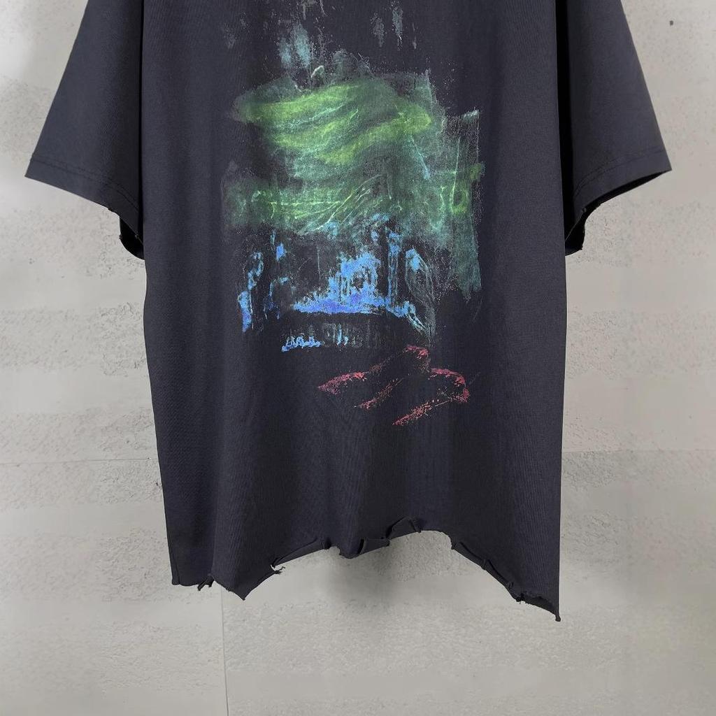 Authentic Paris B Distressed Hem Washed Blurred Pattern Unisex T-Shirt